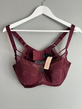 Understance 38DDD Wine Lace Strappy Bra NWT Flexwire Soft Cup Sexy Coquette